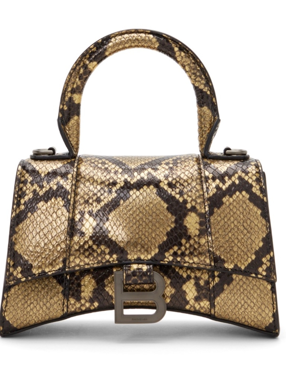 Balenciaga Gold & Black Snake XS Hourglass Handle Bag w/ Detachable Strap